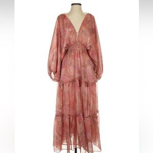 Elegant Pink Paisley Maxi Dress